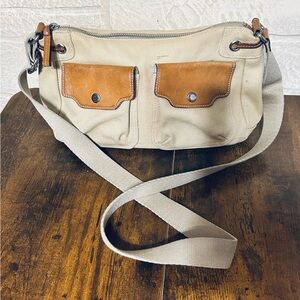 Fossil Canvas Crossbody Bag with Tan Accents